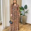 Vestido Longo com Bojo Tule Manga Longa Animal Print - Fernanda Ramos Store
