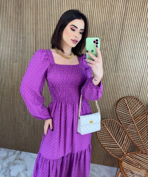 fernandaramosstore com br vestido longo sem bojo manga longa com lastex poa fucsia 4