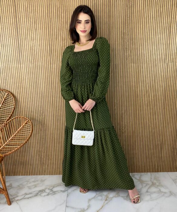 fernandaramosstore com br vestido longo sem bojo manga longa com lastex poa verde 1