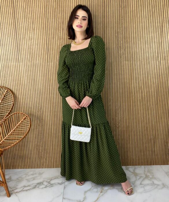 fernandaramosstore com br vestido longo sem bojo manga longa com lastex poa verde 4