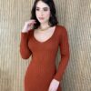 Vestido Midi Tricot Manga Longa Botões nas Mangas Luna TerraCota - Fernanda Ramos Store