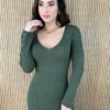 Vestido Midi Tricot Manga Longa Botões nas Mangas Luna Verde - Fernanda Ramos Store