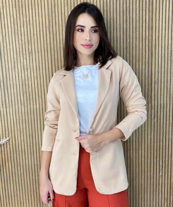 Blazer Manga Longa Feminino Alfaiataria Heloisa Bege - Fernanda Ramos Store