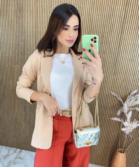 Blazer Manga Longa Feminino Alfaiataria Heloisa Bege - Fernanda Ramos Store