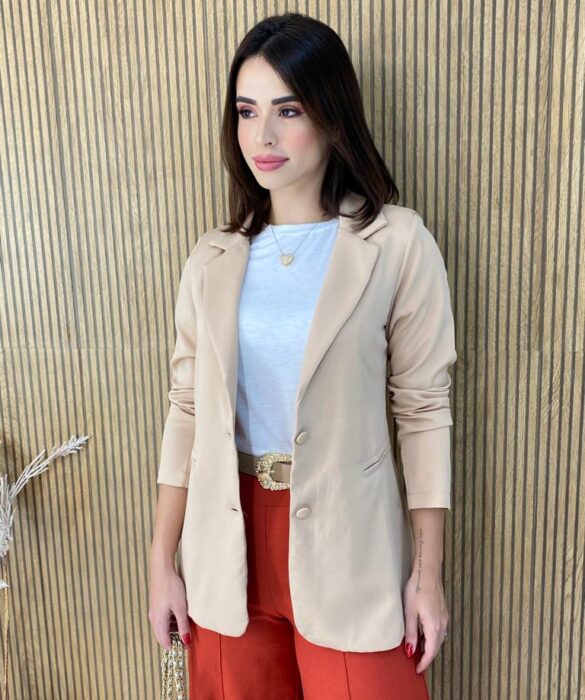 Blazer Manga Longa Feminino Alfaiataria Heloisa Bege - Fernanda Ramos Store