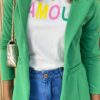 Blazer Manga Longa Feminino Bolsos Falsos Débora Verde - Fernanda Ramos Store