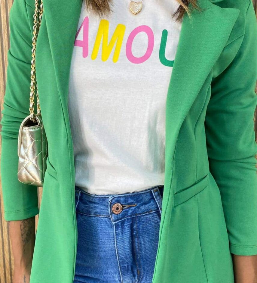 Blazer Manga Longa Feminino Bolsos Falsos Débora Verde - Fernanda Ramos Store