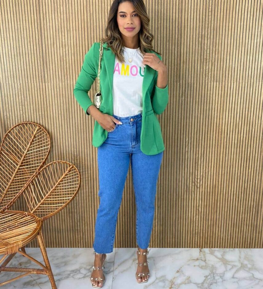 Blazer Manga Longa Feminino Bolsos Falsos Débora Verde - Fernanda Ramos Store