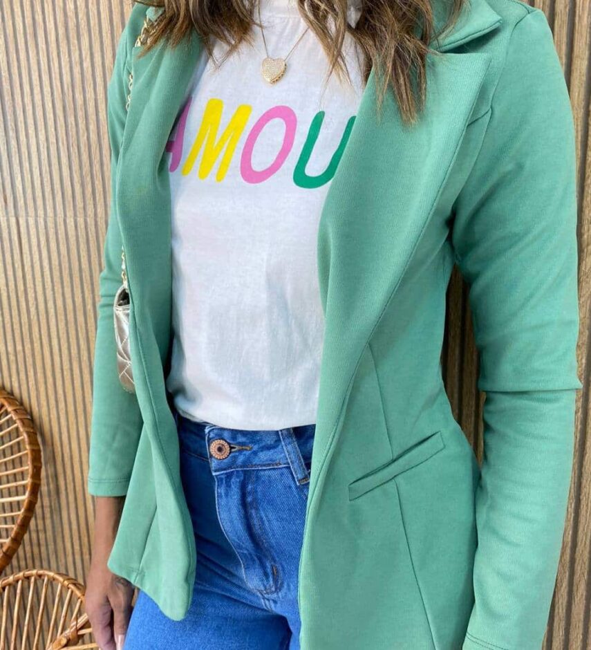 Blazer Manga Longa Feminino Bolsos Falsos Débora Verde Agua - Fernanda Ramos Store