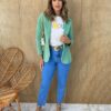 Blazer Manga Longa Feminino Bolsos Falsos Débora Verde Agua - Fernanda Ramos Store