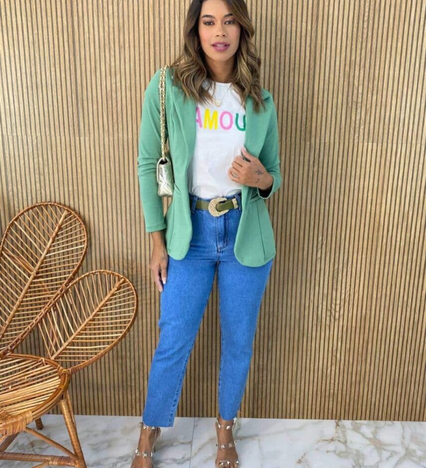 Blazer Manga Longa Feminino Bolsos Falsos Débora Verde Agua - Fernanda Ramos Store