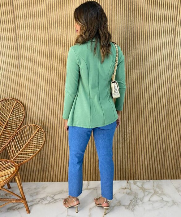 Blazer Manga Longa Feminino Bolsos Falsos Débora Verde Agua - Fernanda Ramos Store