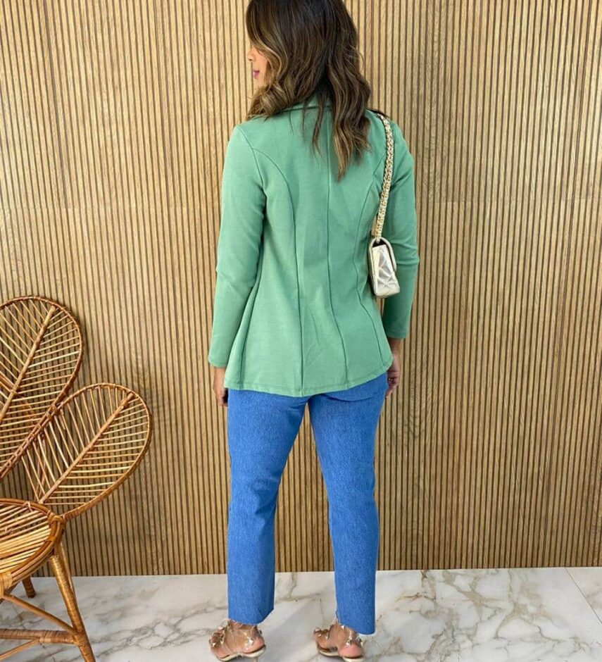 Blazer Manga Longa Feminino Bolsos Falsos Débora Verde Agua - Fernanda Ramos Store