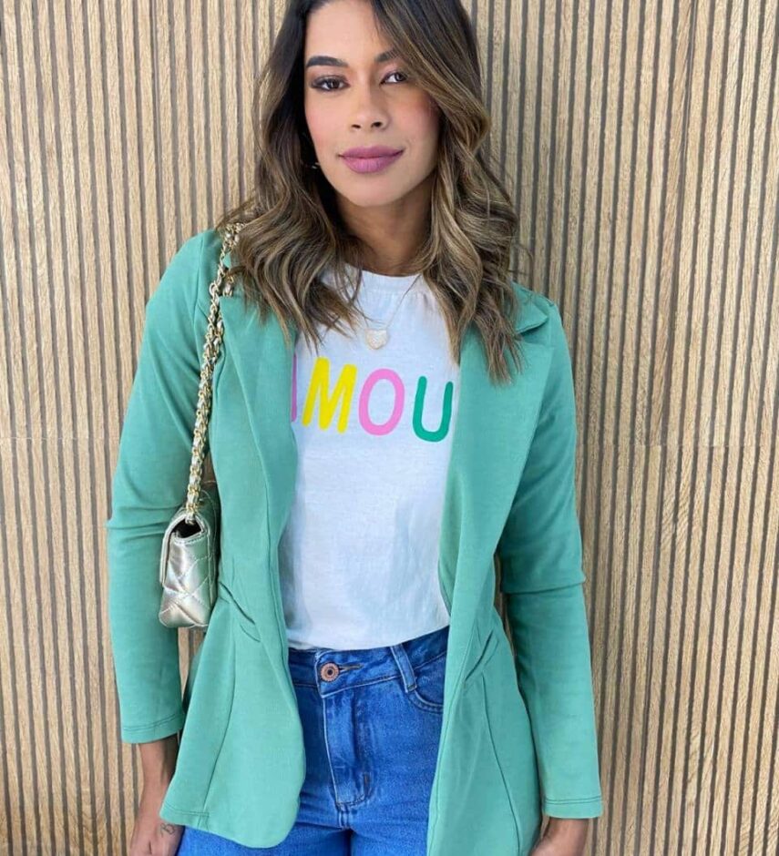 Blazer Manga Longa Feminino Bolsos Falsos Débora Verde Agua - Fernanda Ramos Store