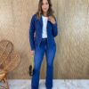 Blazer Manga Longa Feminino Slim com Bolsos Jeans - Fernanda Ramos Store