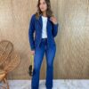 Blazer Manga Longa Feminino Slim com Bolsos Jeans - Fernanda Ramos Store