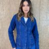 Blazer Manga Longa Feminino Slim com Bolsos Jeans - Fernanda Ramos Store