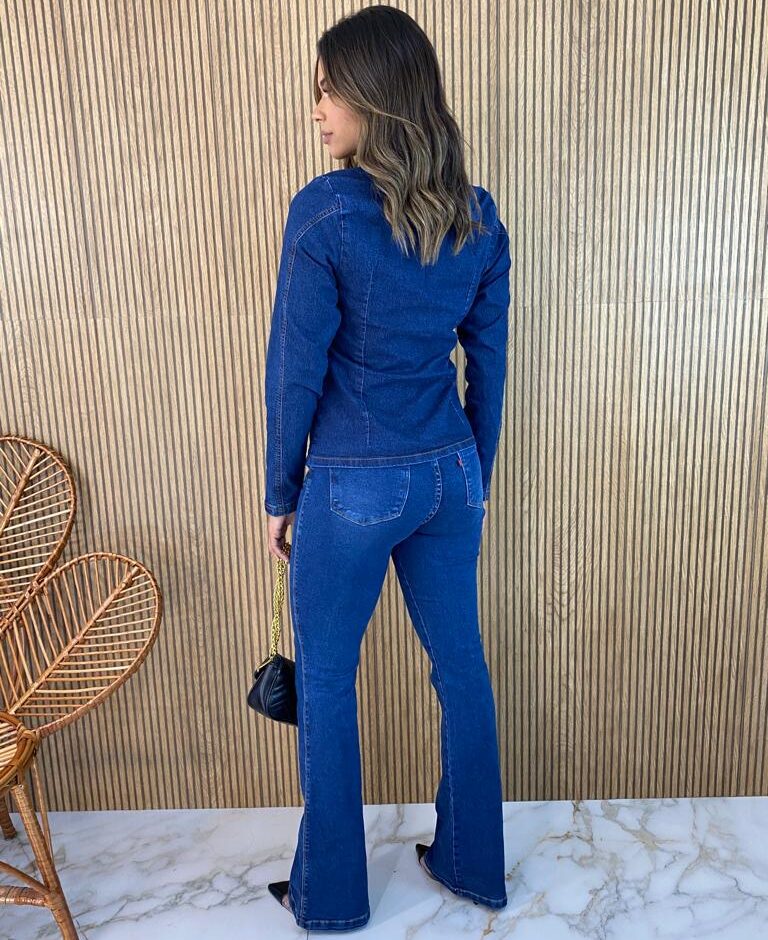 Blazer Manga Longa Feminino Slim com Bolsos Jeans - Fernanda Ramos Store