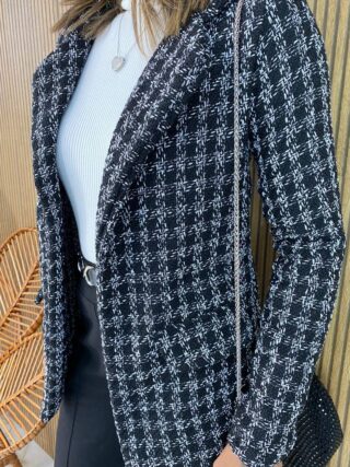 Blazer Manga Longa Feminino Tweed Ayla Preto - Fernanda Ramos Store