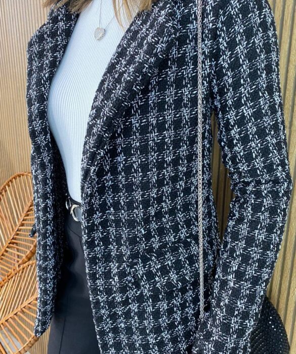 Blazer Manga Longa Feminino Tweed Ayla Preto - Fernanda Ramos Store