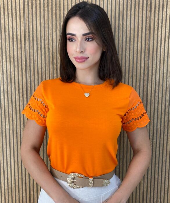 Blusa Feminina com Manga Detalhada Elis Laranja - Fernanda Ramos Store