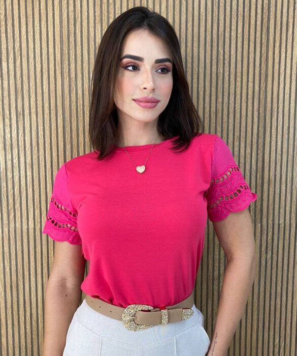 Blusa Feminina com Manga Detalhada Elis Pink - Fernanda Ramos Store