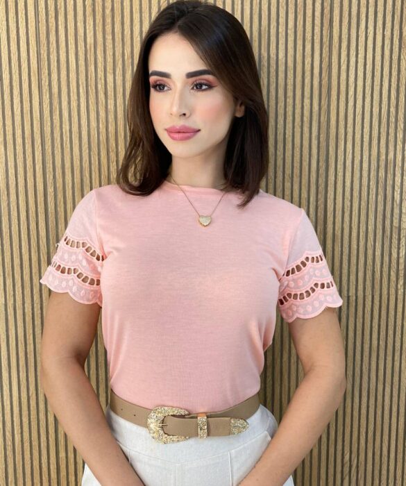 Blusa Feminina com Manga Detalhada Elis Rosa - Fernanda Ramos Store