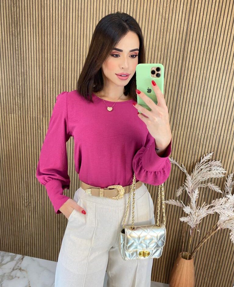 Blusa Feminina Manga Longa Botões nas Mangas Fúcsia - Fernanda Ramos Store