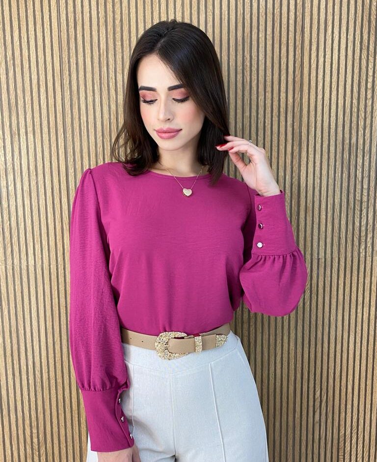 Blusa Feminina Manga Longa Botões nas Mangas Fúcsia - Fernanda Ramos Store