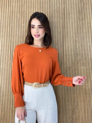 Blusa Feminina Manga Longa Botões nas Mangas Terracota - Fernanda Ramos Store