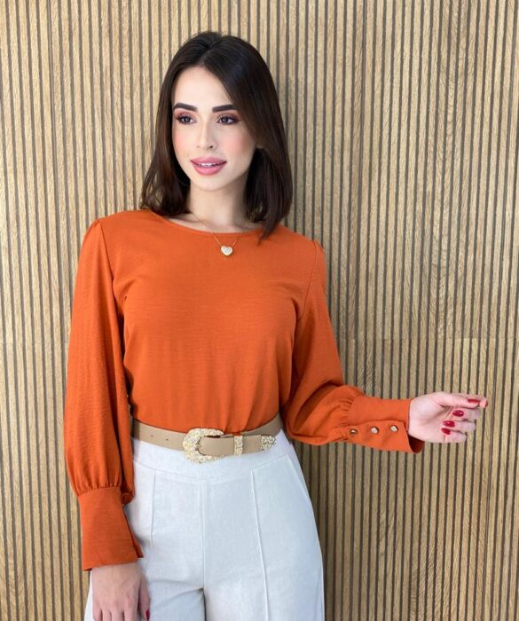 Blusa Feminina Manga Longa Botões nas Mangas Terracota - Fernanda Ramos Store