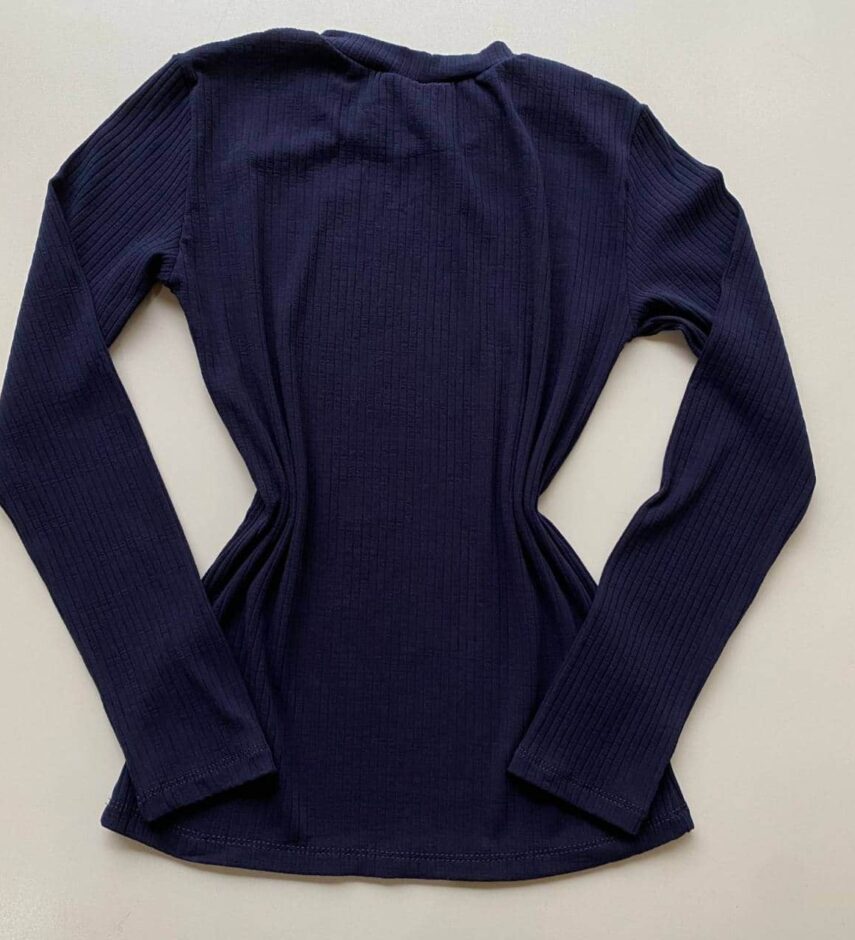 Blusa Feminina Manga Longa Canelada Amanda Azul Marinho - Fernanda Ramos Store