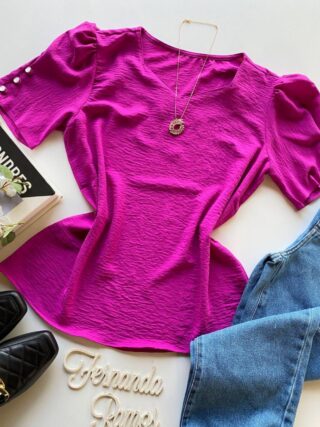 Blusa Feminina Manga Princesa com Botões Fúcsia - Fernanda Ramos Store