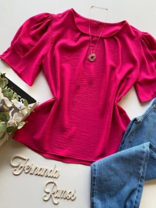 Blusa Feminina Manga Princesa com Pregas Pink - Fernanda Ramos Store