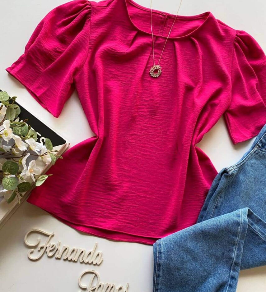 Blusa Feminina Manga Princesa com Pregas Pink - Fernanda Ramos Store
