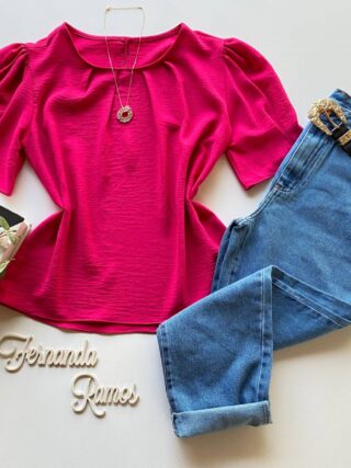 Blusa Feminina Manga Princesa com Pregas Pink - Fernanda Ramos Store