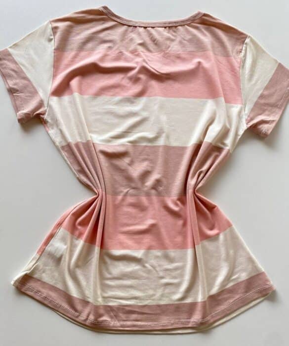 Blusa Manga Curta de Malha Listrada Rosa Bege e Off White - Fernanda Ramos Store