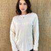 Blusa Manga Longa Feminina Modal com Bolsos Off White Fernanda Ramos Store