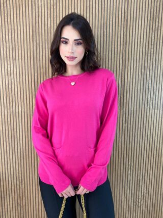 Blusa Manga Longa Feminina Modal com Bolsos Pink Fernanda Ramos Store