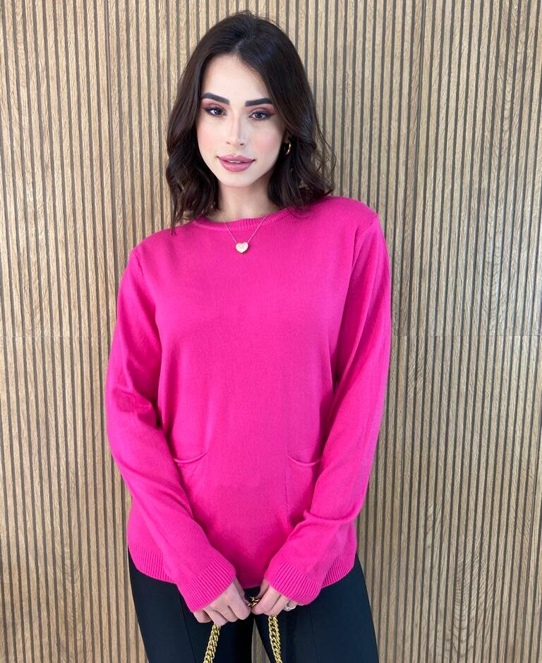 Blusa Manga Longa Feminina Modal com Bolsos Pink - Fernanda Ramos Store