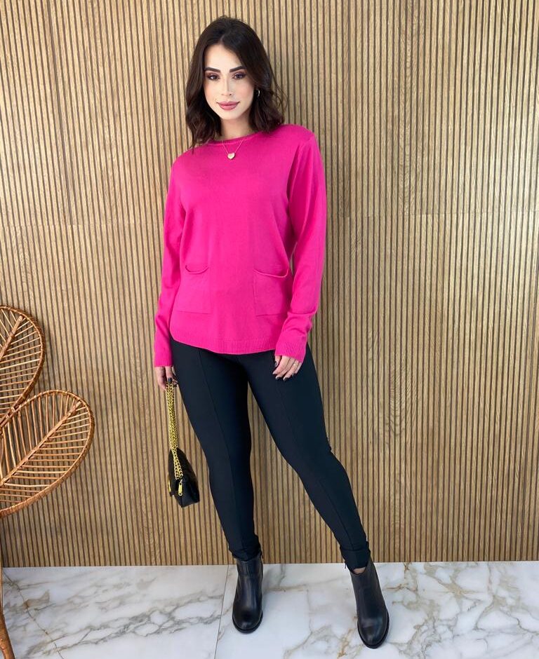 Blusa Manga Longa Feminina Modal com Bolsos Pink - Fernanda Ramos Store
