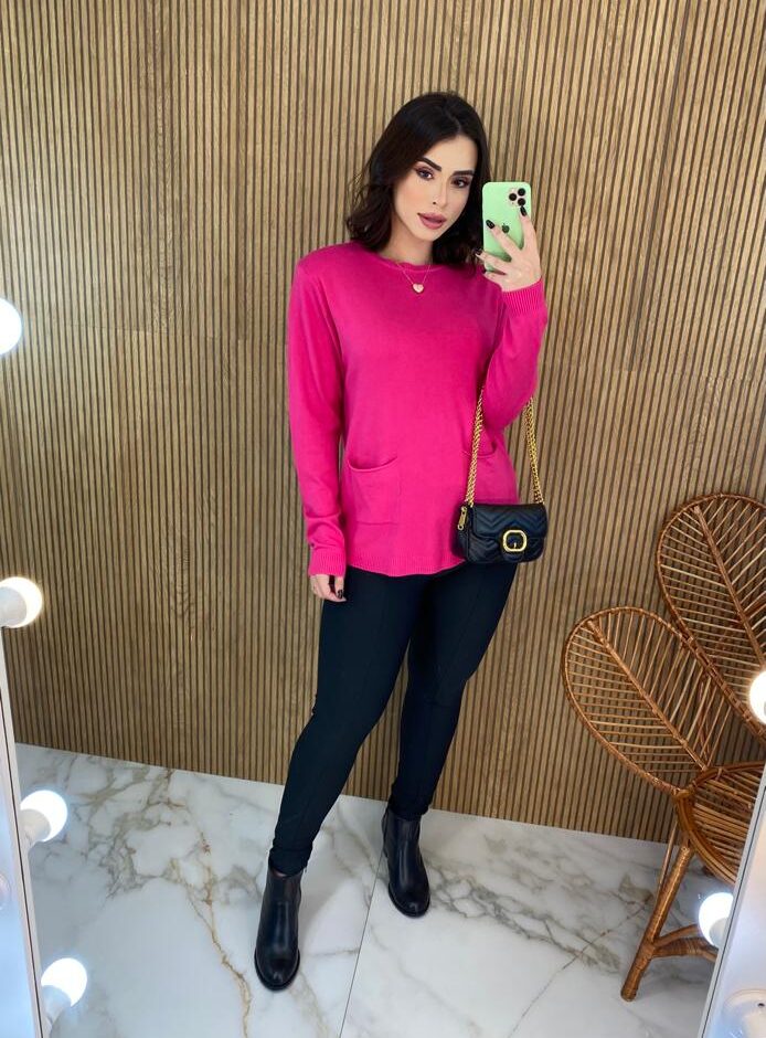 Blusa Manga Longa Feminina Modal com Bolsos Pink - Fernanda Ramos Store