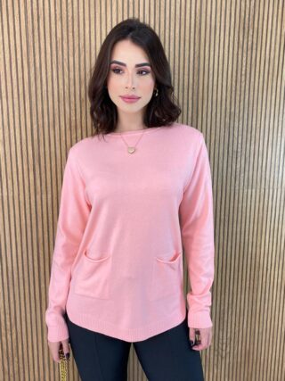 Blusa Manga Longa Feminina Modal com Bolsos Rosa Bebe Fernanda Ramos Store