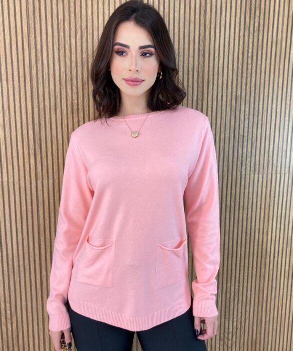 Blusa Manga Longa Feminina Modal com Bolsos Rosa Bebe Fernanda Ramos Store