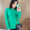 Blusa Manga Longa Feminina Modal com Bolsos Verde Fernanda Ramos Store