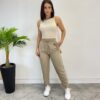 Calça Feminina Jogger com Elástico Liocel Bege 015654 - Fernanda Ramos Store