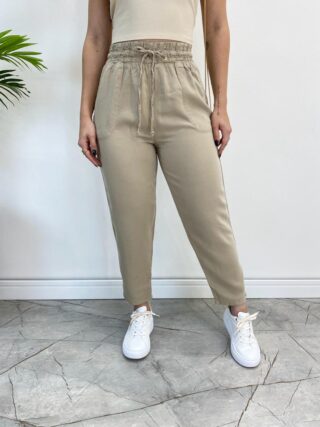 Calça Feminina Jogger com Elástico Liocel Bege 015654 - Fernanda Ramos Store