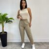 Calça Feminina Jogger com Elástico Liocel Bege 015654 - Fernanda Ramos Store