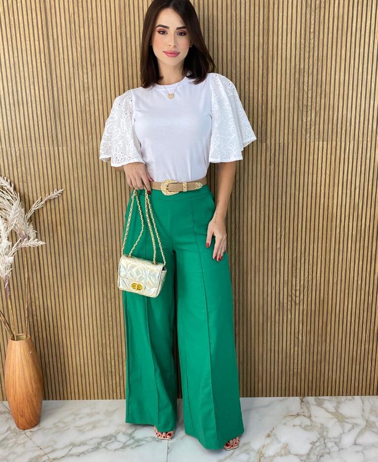 Calça Feminina Viscolinho Flare Luana Verde Bandeira - Fernanda Ramos Store