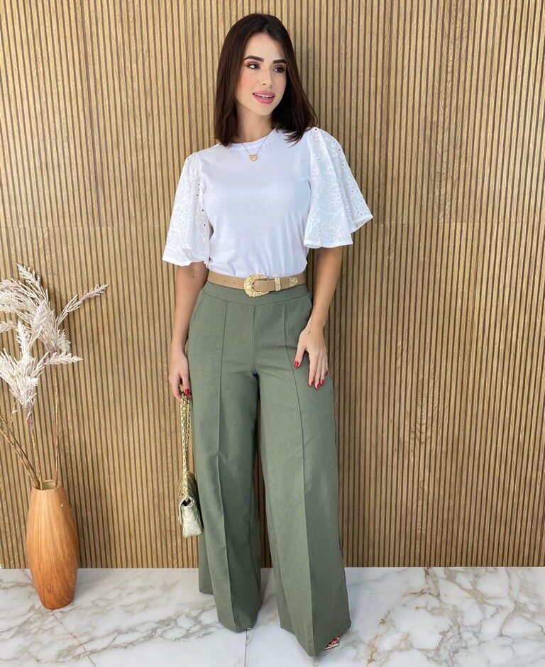 Calça Feminina Viscolinho Flare Luana Verde Oliva - Fernanda Ramos Store